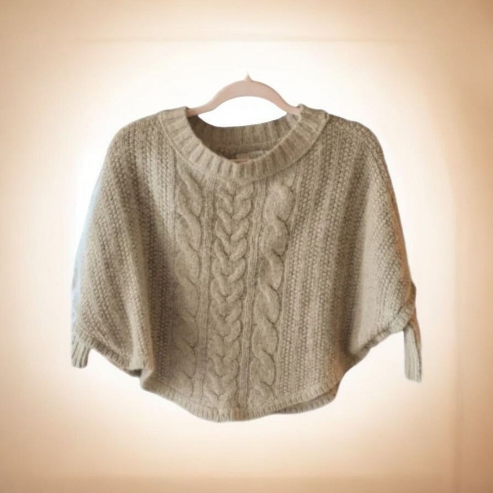 Ann Taylor Loft wool blend cableknit poncho cape Sz XSP